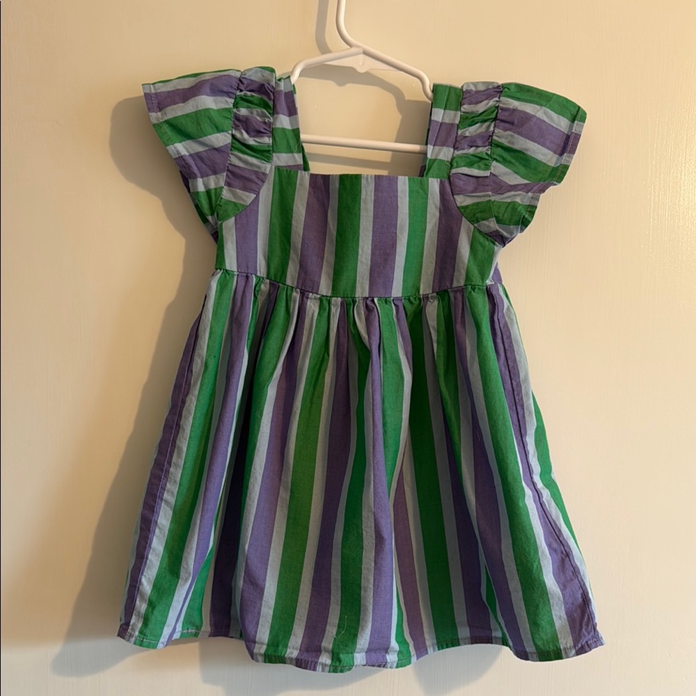 Toddler Girl Striped Green and Purple Kids Dress
